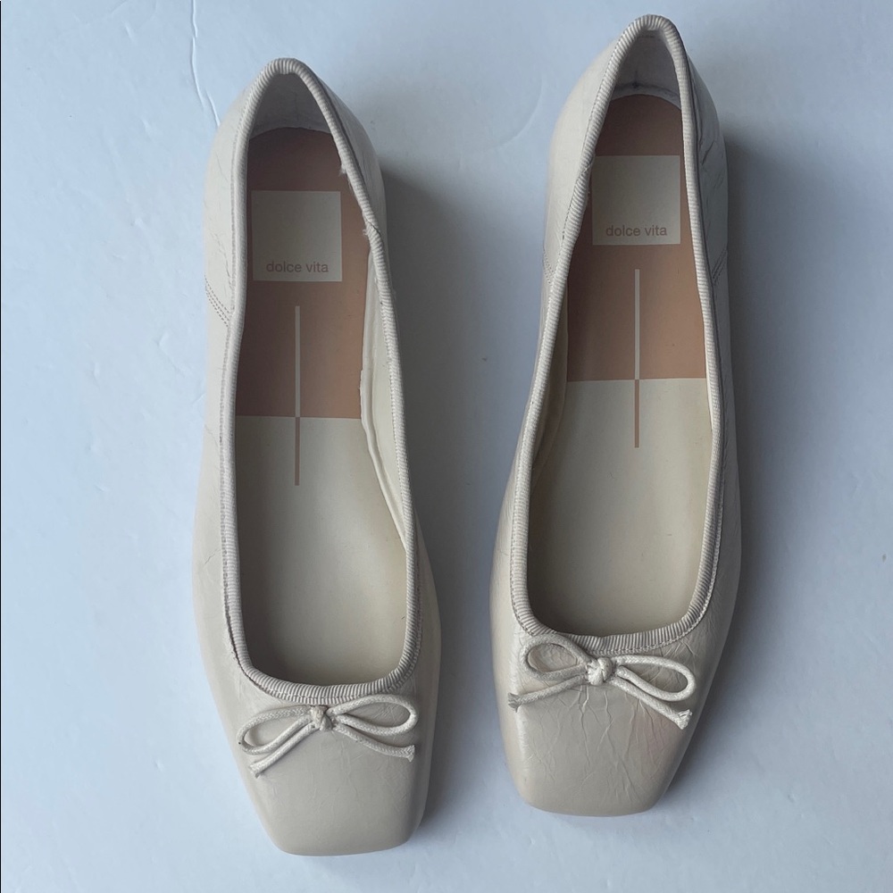 Dolce Vita Cream Square-Toe Ballet Flats with Bow - Picture 5 of 5